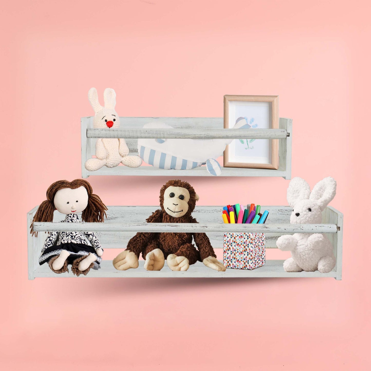 Wood Floating Wall Shelves Set of 2, Wall Shelves Organizer (White)