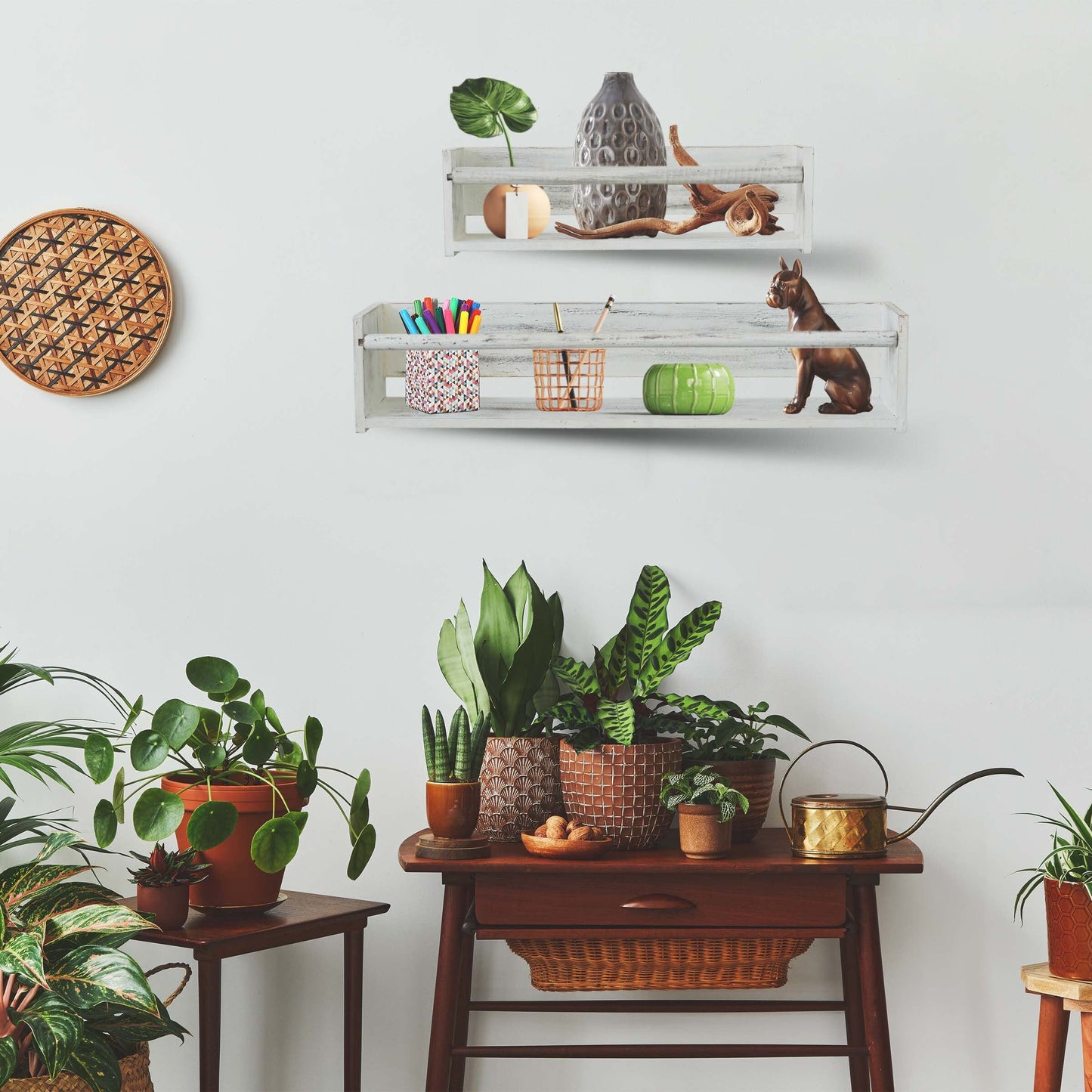 Wood Floating Wall Shelves Set of 2, Wall Shelves Organizer (White)