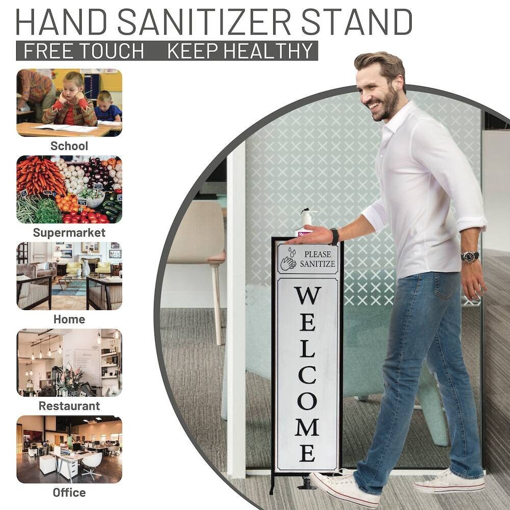 Welcome Sign with Floor Standing Foot Pedal Hand Sanitizer Dispenser Stand 48-Inch (White)