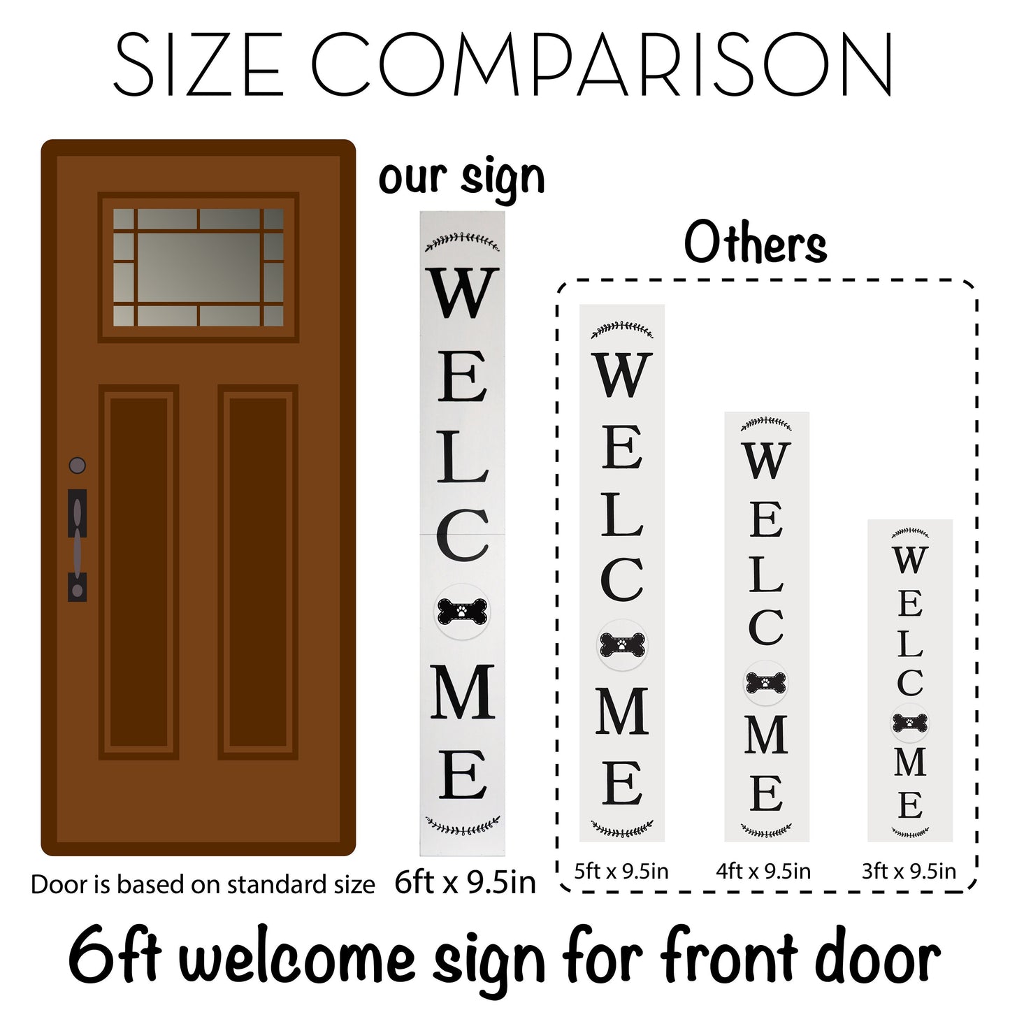 72in Outdoor Welcome Sign for Front Door with Dog Bone Paw, 6ft White Welcome Sign,Rustic Tall Welcome Sign for Front Porch Decor