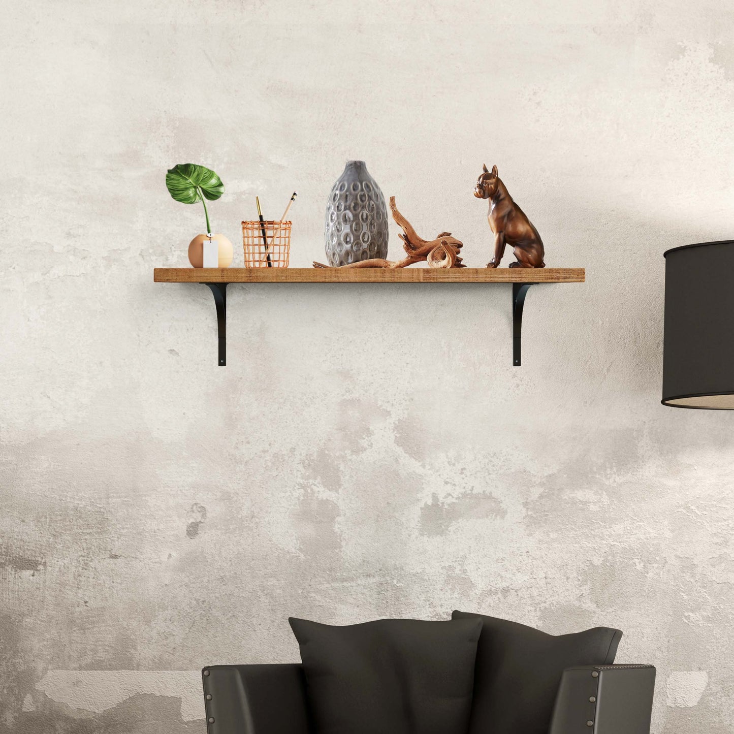 Foster Metal Slope Shelf Bracket, Wall Mounted Shelving Brackets for Rustic Decors, Set of 2 (Black)