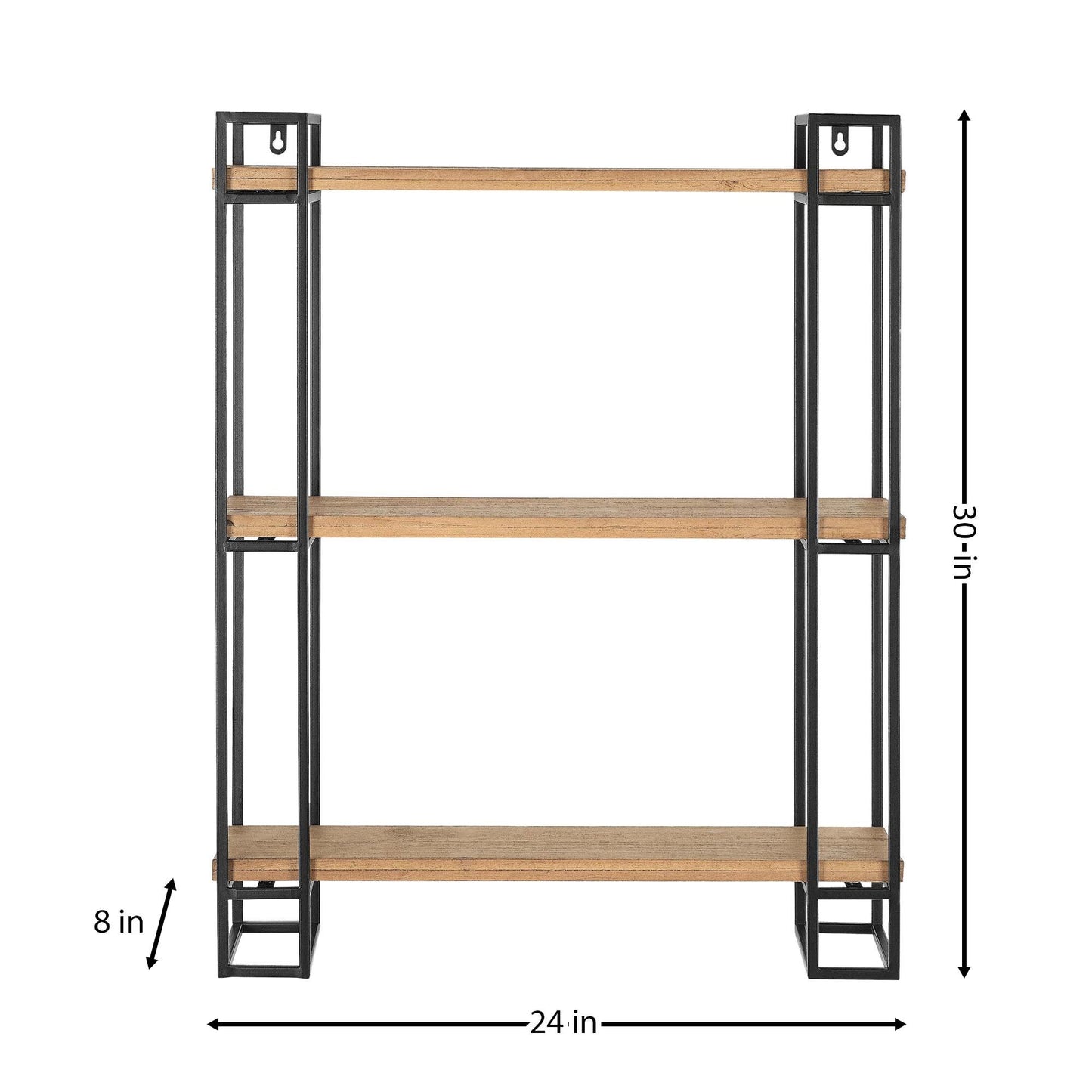 30H Wood and Black Metal Wall-Mount Display Shelf, Wall Shelves Organizer