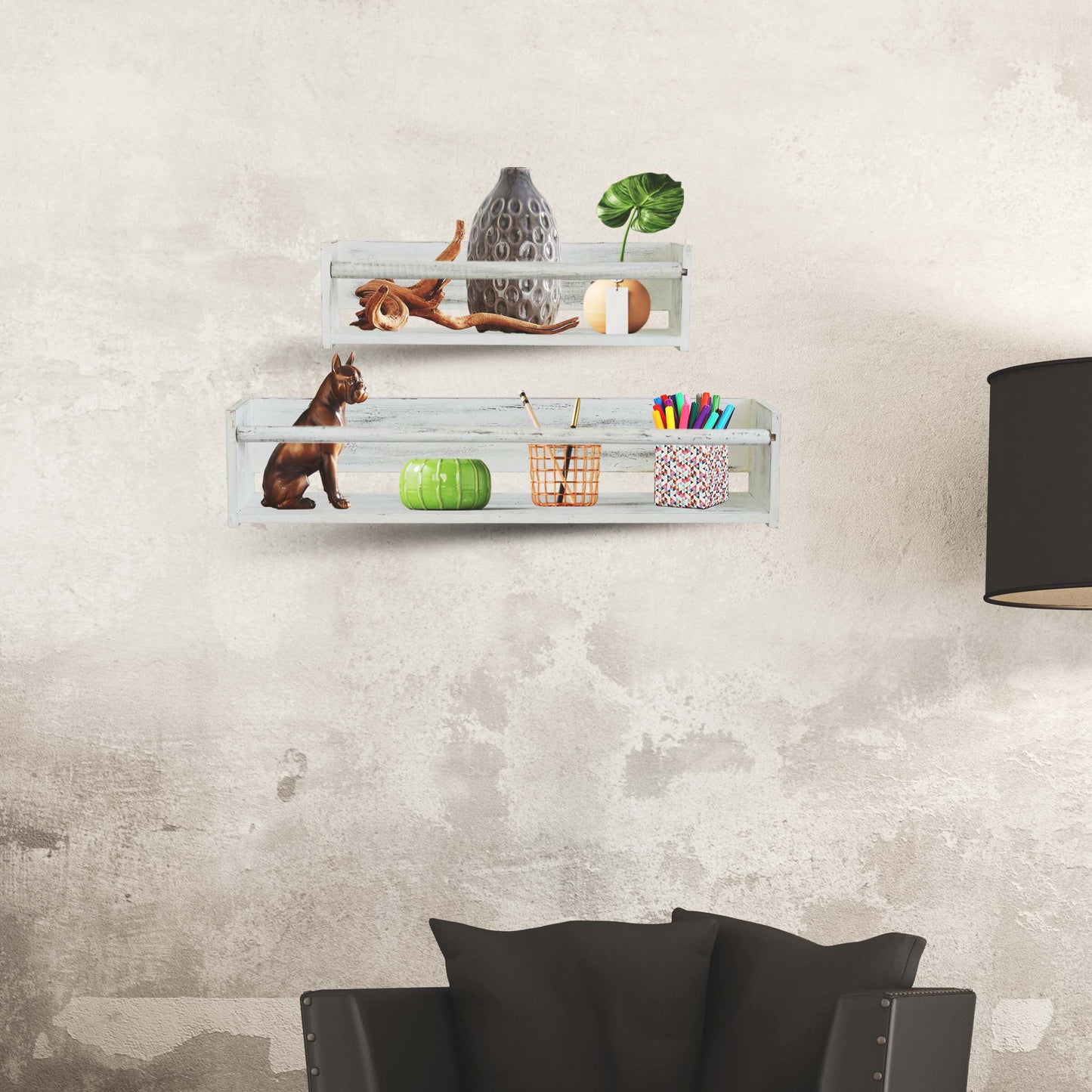 Wood Floating Wall Shelves Set of 2, Wall Shelves Organizer (White)