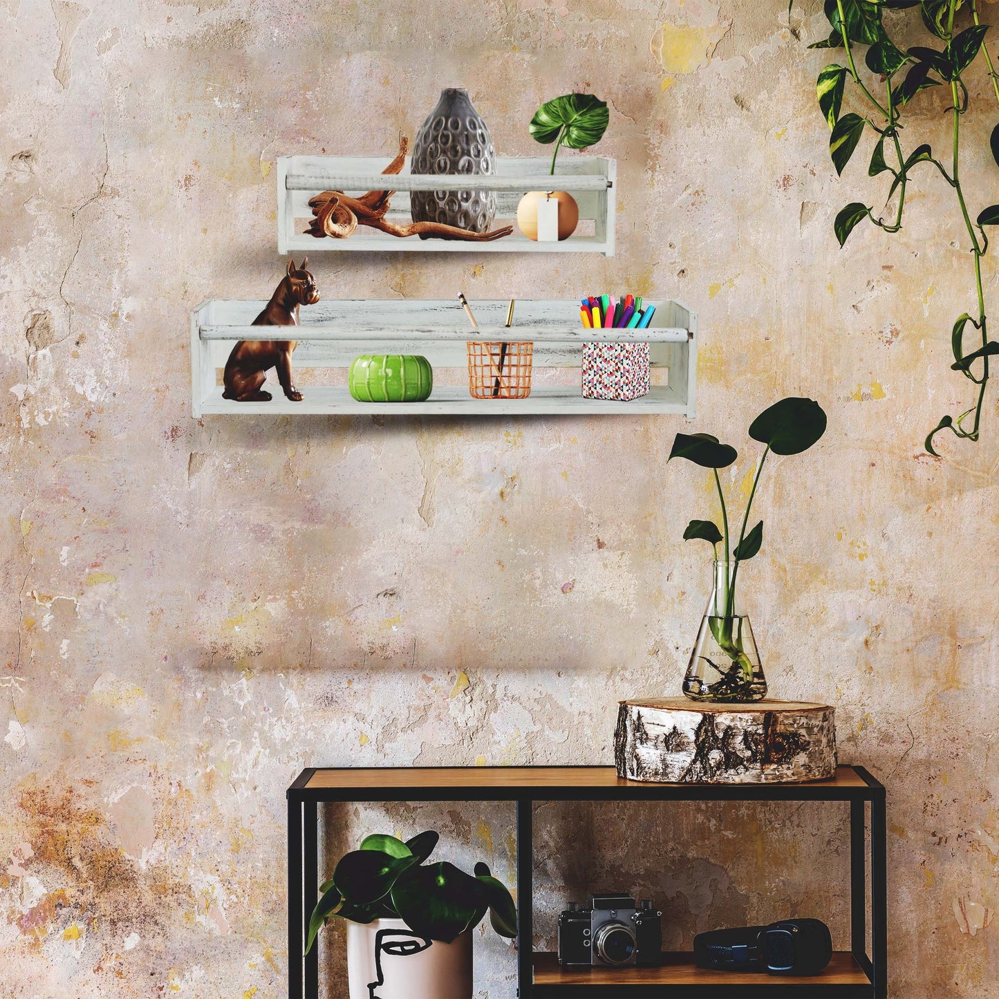 Wood Floating Wall Shelves Set of 2, Wall Shelves Organizer (White)