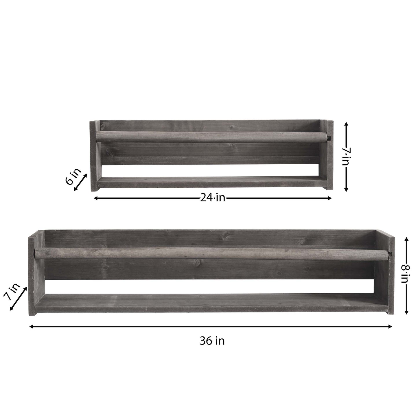 Wood Floating Wall Shelves Set of 2, Wall Shelves Organizer (Distressed Gray)