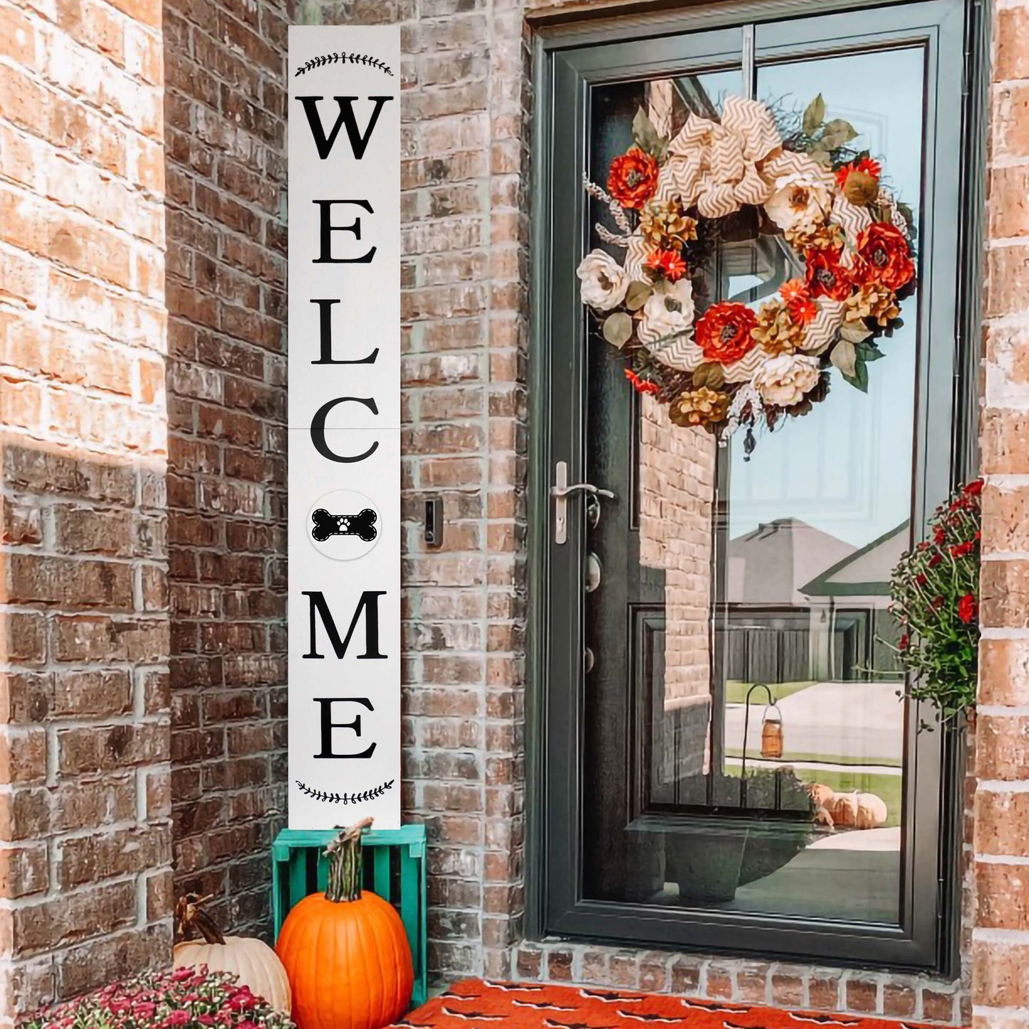 72in Outdoor Welcome Sign for Front Door with Dog Bone Paw, 6ft White Welcome Sign,Rustic Tall Welcome Sign for Front Porch Decor