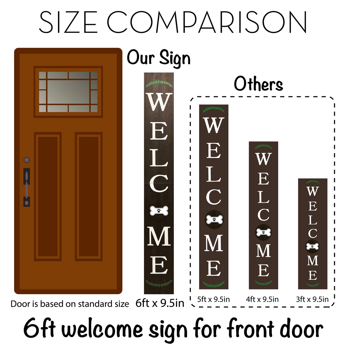72in Outdoor Welcome Sign for Front Door with Dog Bone Paw, 6ft Brown Welcome Sign,Rustic Tall Welcome Sign for Front Porch Decor