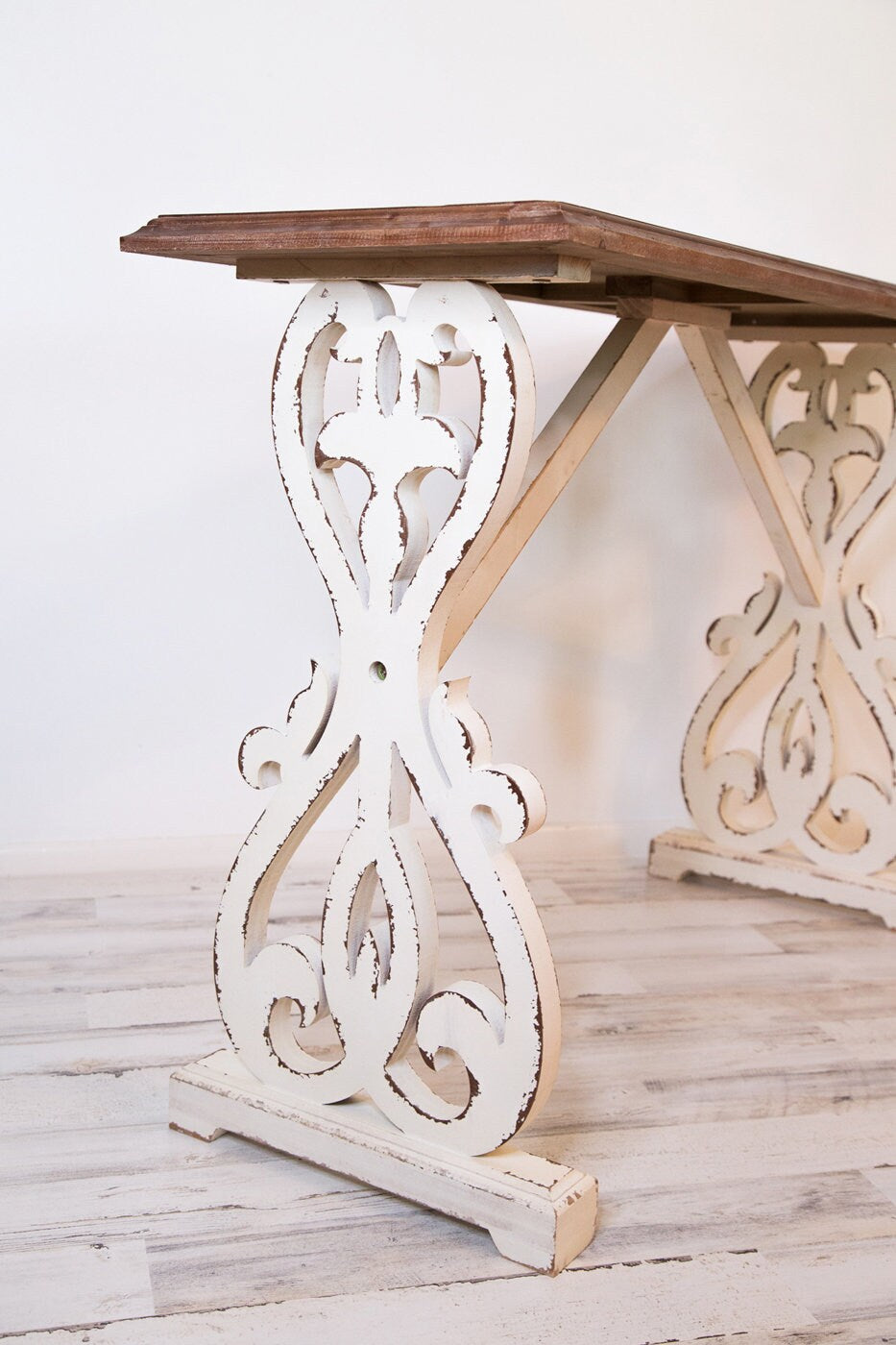 Solid Wood Baxter Console Table, Distressed White and Natural