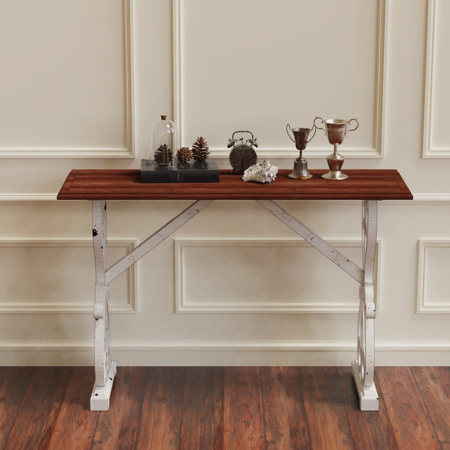 Solid Wood Baxter Console Table, Distressed White and Natural