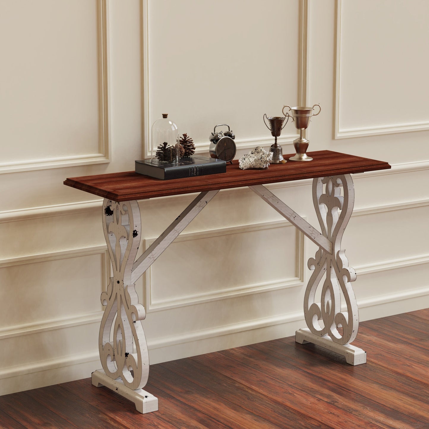 Solid Wood Baxter Console Table, Distressed White and Natural