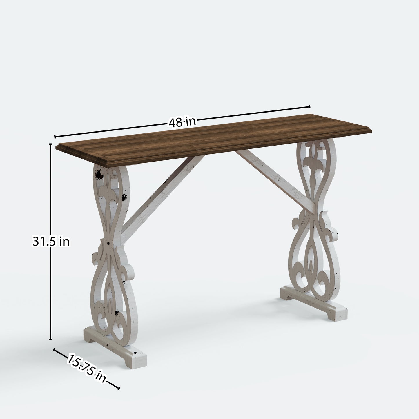 Solid Wood Baxter Console Table, Distressed White and Natural