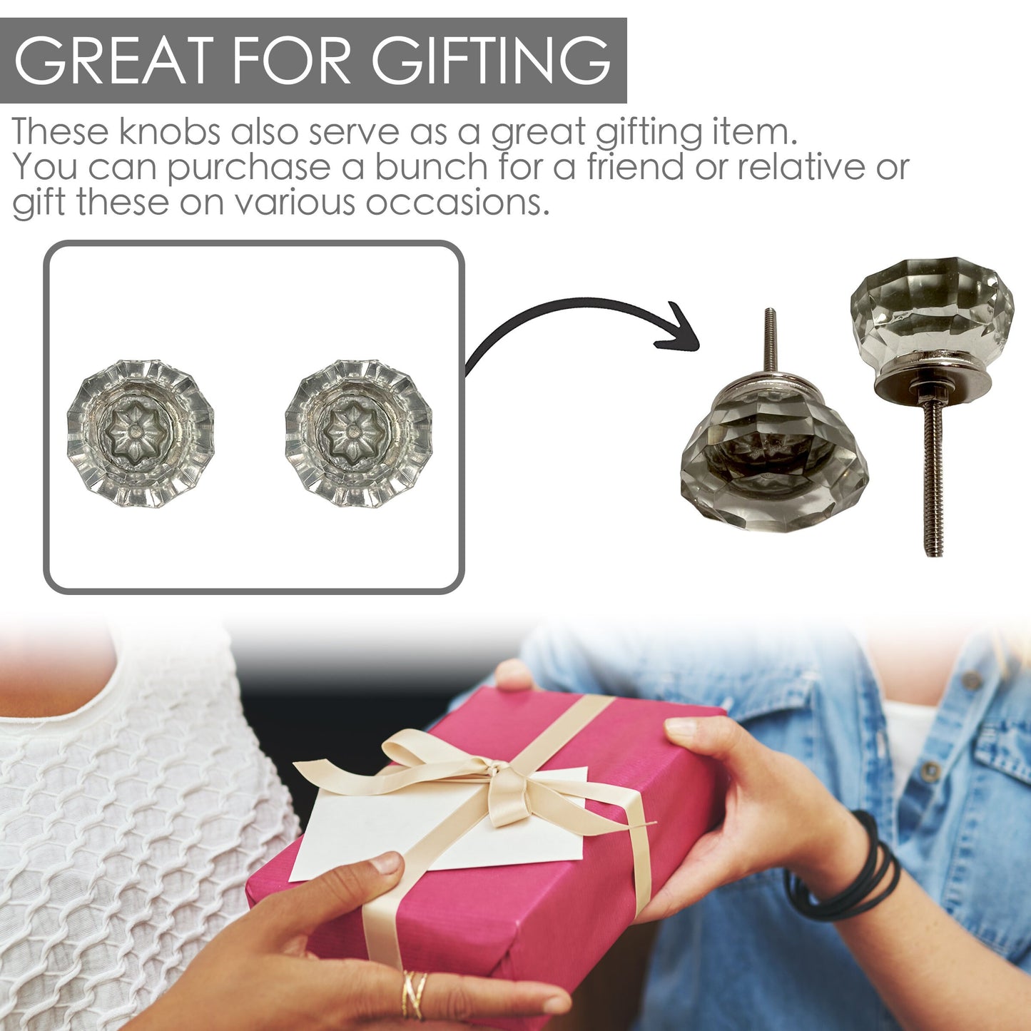 Glass Faceted Cabinet Knobs 6 Pack Knobs for Cabinets and Drawers, Closet Door Knobs, Drawer Pulls and Knobs with Mounting Screws