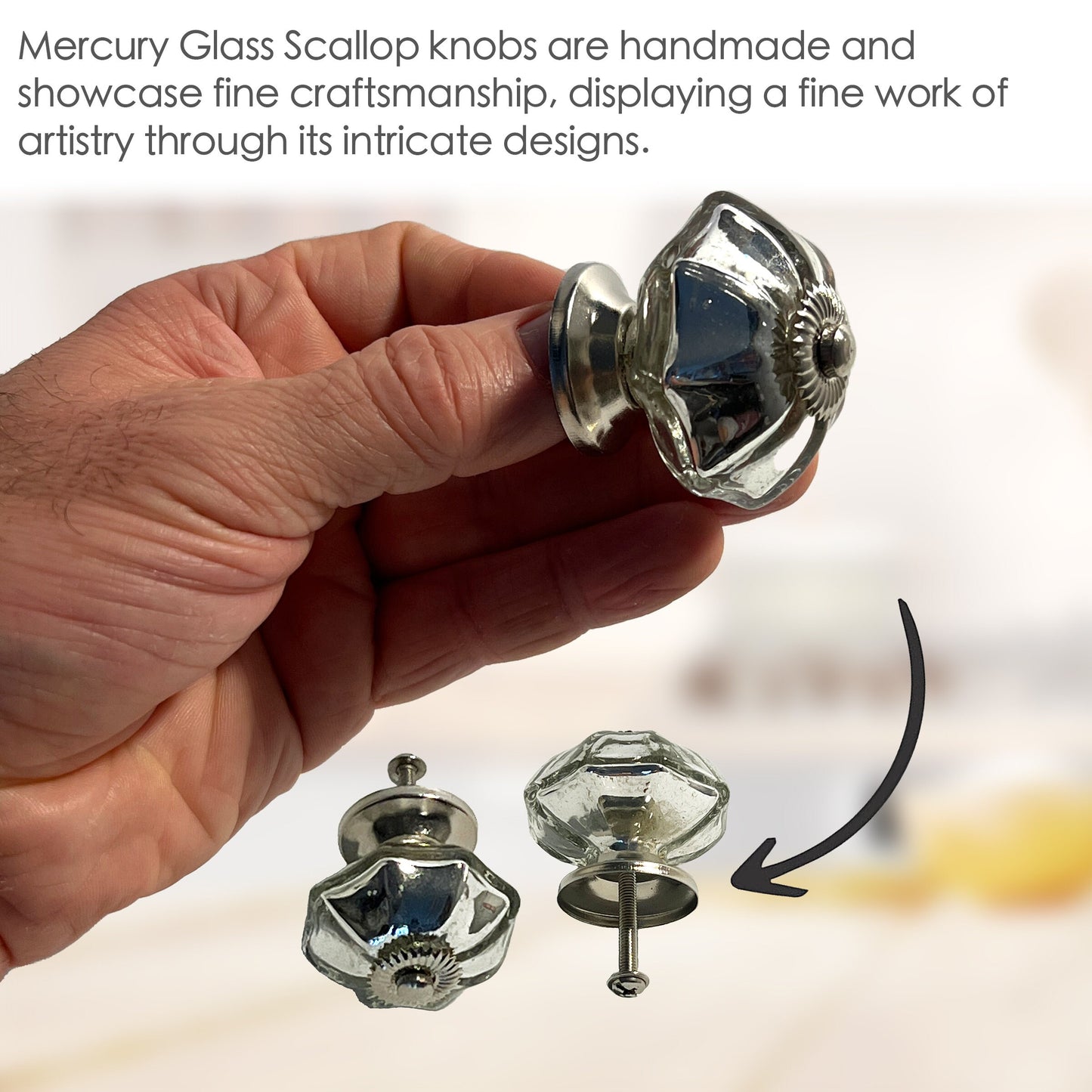 Mercury Glass Scallop Cabinet Knobs 6 Pack Knobs for Cabinets and Drawers, Closet Door Knobs, Drawer Pulls and Knobs with Mounting Screws