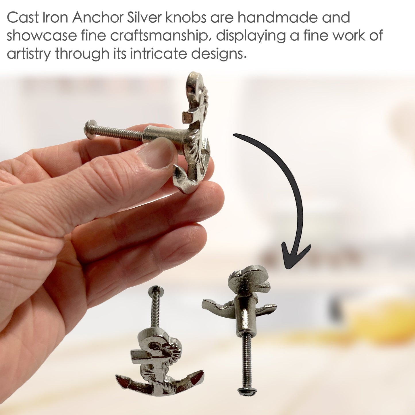 Cast Iron Anchor Silver Cabinet Knobs 6 Pack Knobs for Cabinets and Drawers, Closet Door Knobs, Drawer Pulls and Knobs with Mounting Screws