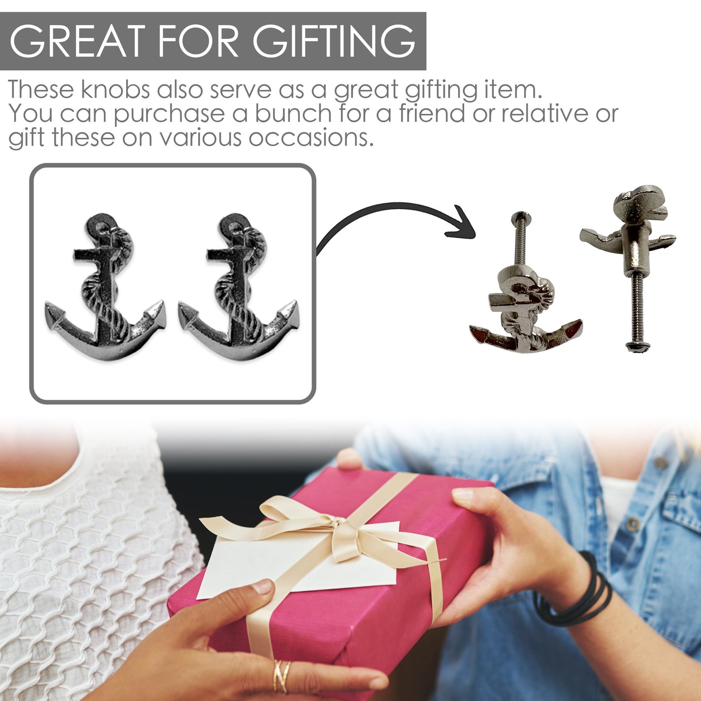 Cast Iron Anchor Silver Cabinet Knobs 6 Pack Knobs for Cabinets and Drawers, Closet Door Knobs, Drawer Pulls and Knobs with Mounting Screws