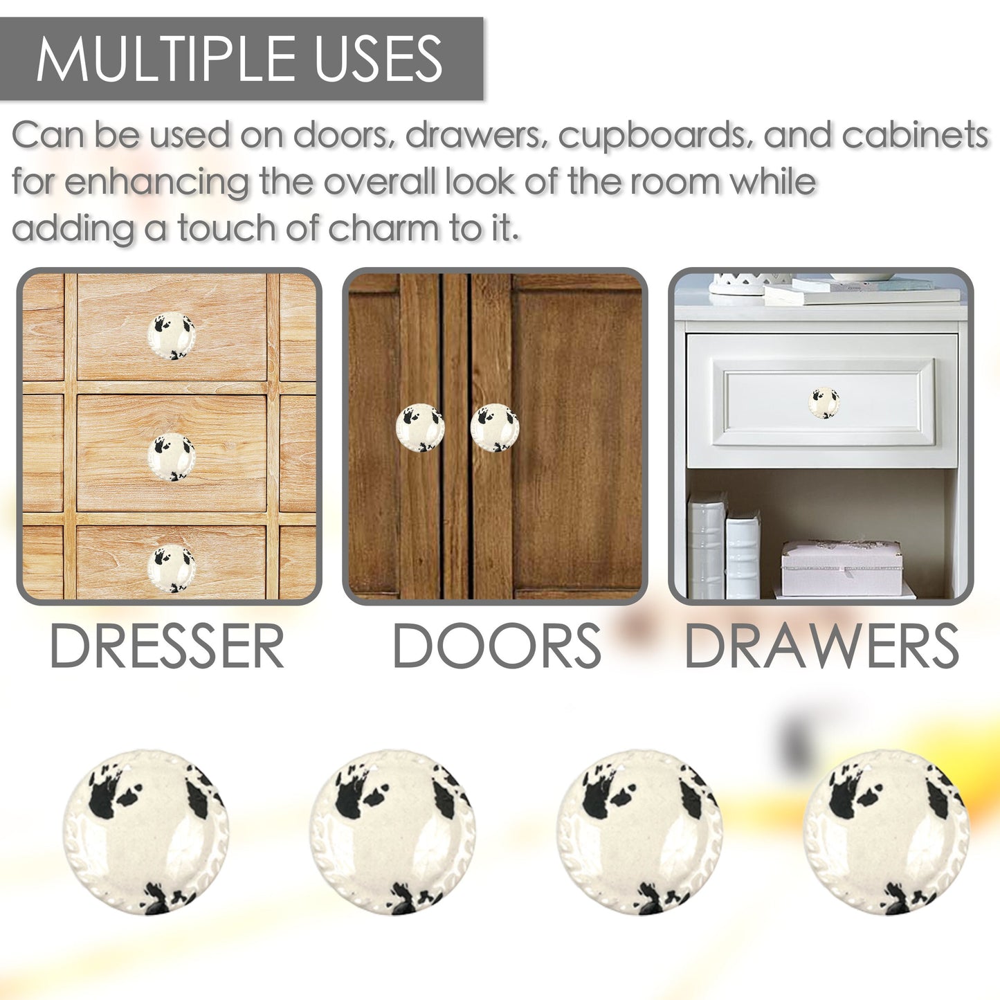 Ceramic Distressed Disk Cabinet Knobs 6 Pack Knobs for Cabinets and Drawers, Closet Door Knobs, Drawer Pulls and Knobs with Mounting Screws