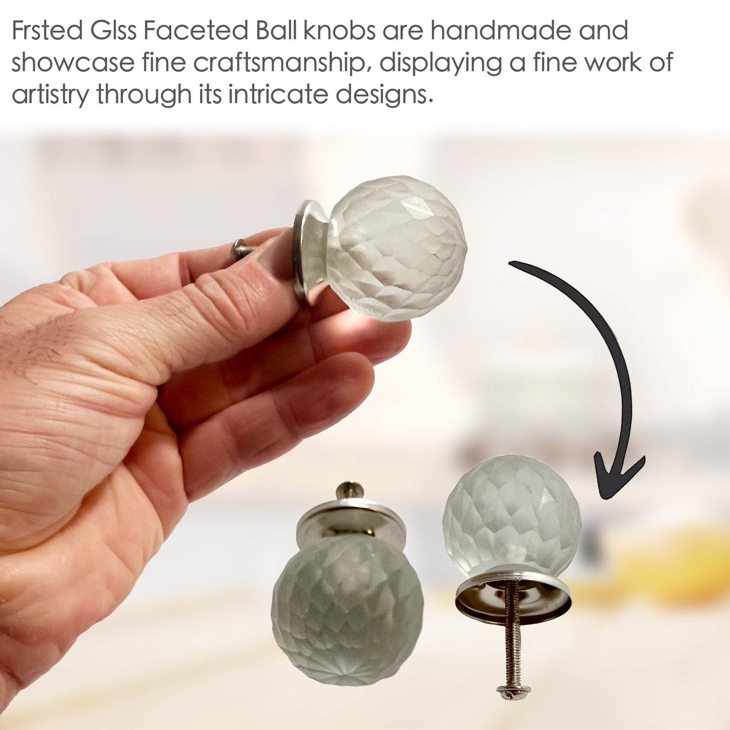 Frosted Glass Faceted Ball Cabinet Knobs 6 Pack Knobs for Cabinets and Drawers,Closet Door Knobs,Drawer Pulls and Knobs with Mounting Screws
