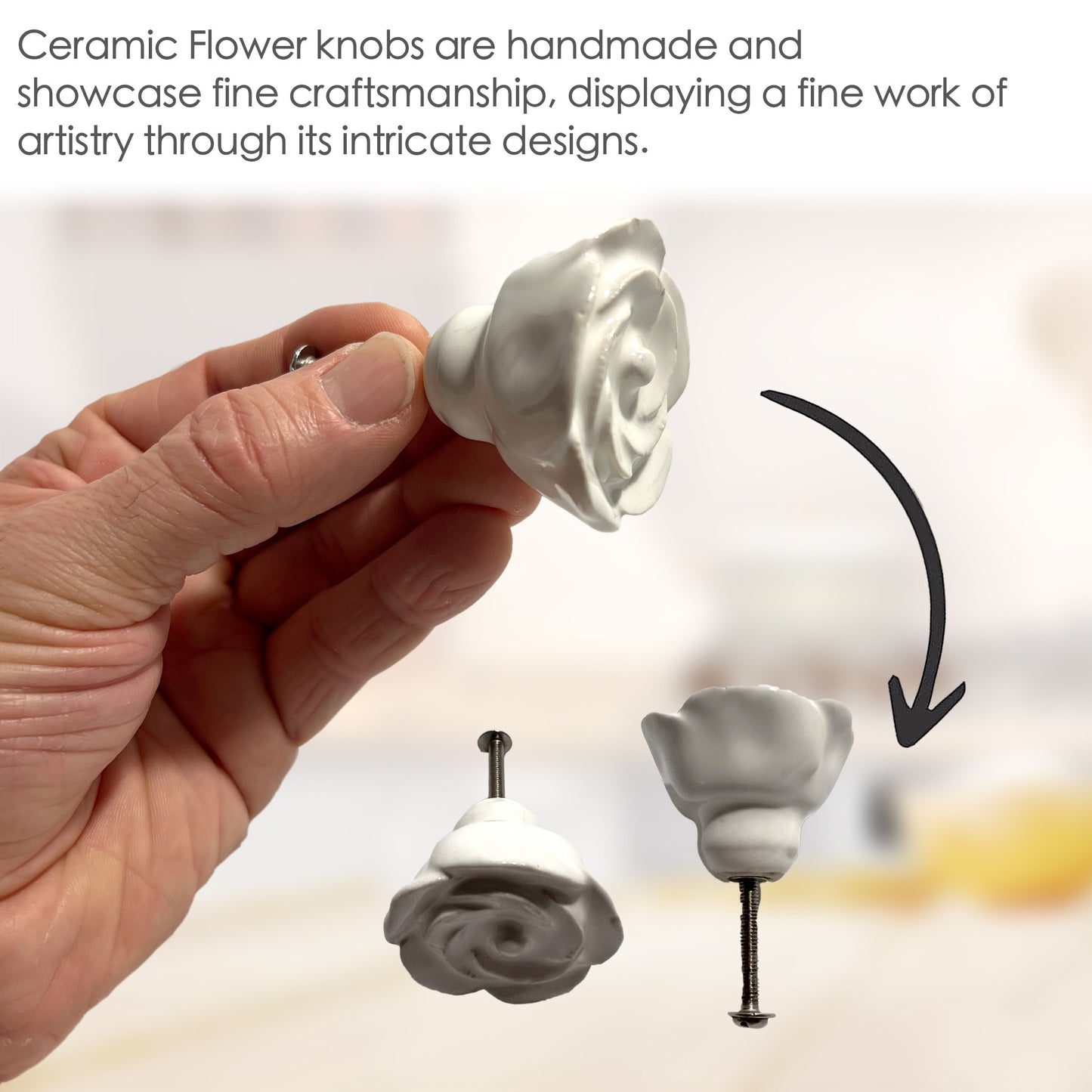 Ceramic Flower Cabinet Knobs 6 Pack Knobs for Cabinets and Drawers, Closet Door Knobs, Drawer Pulls and Knobs with Mounting Screws