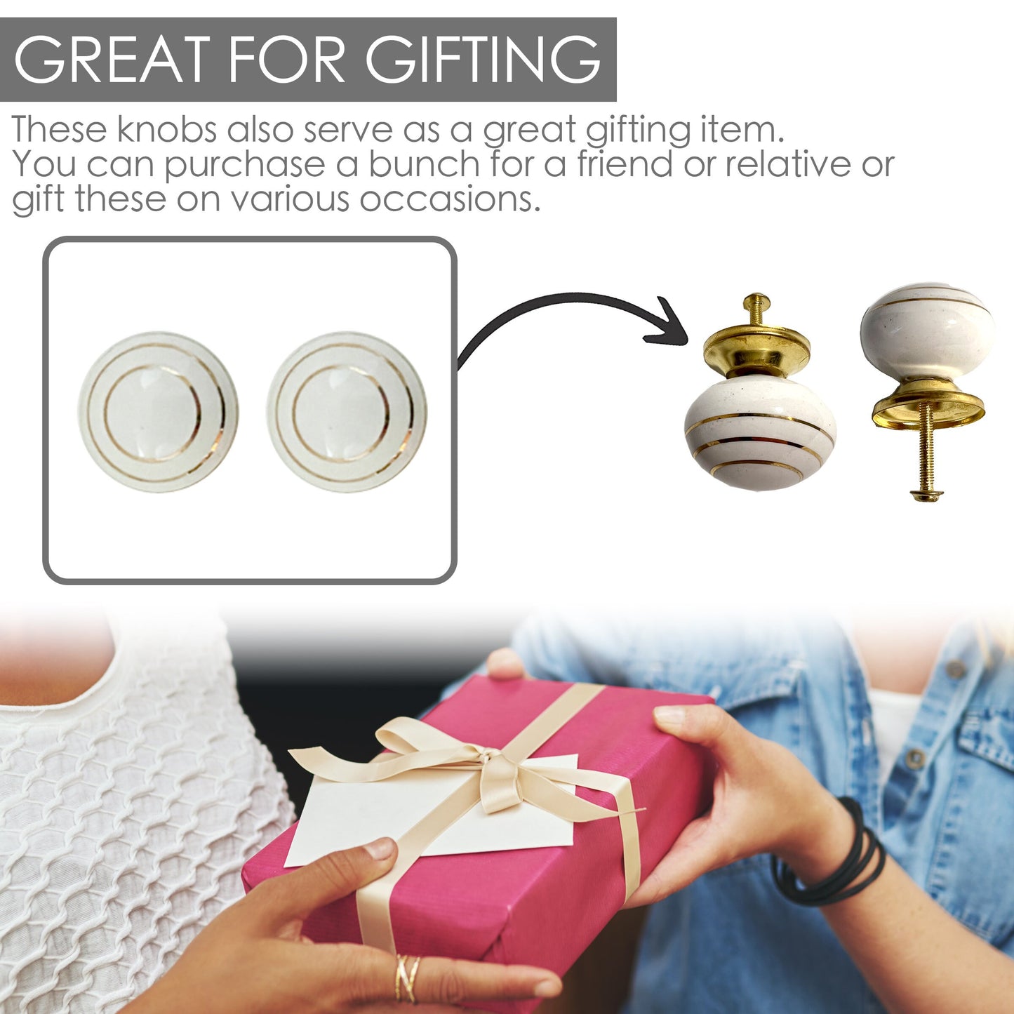 Ceramic Gold Ring Ball Cabinet Knobs 6 Pack Knobs for Cabinets and Drawers, Closet Door Knobs, Drawer Pulls and Knobs with Mounting Screws