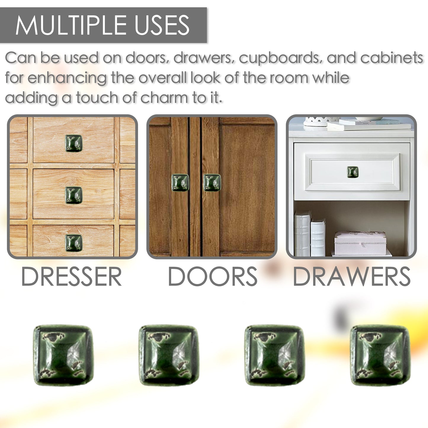 Ceramic Distressed Square Cabinet Knobs 6 Pack Knobs for Cabinets and Drawers,Closet Door Knobs, Drawer Pulls and Knobs with Mounting Screws