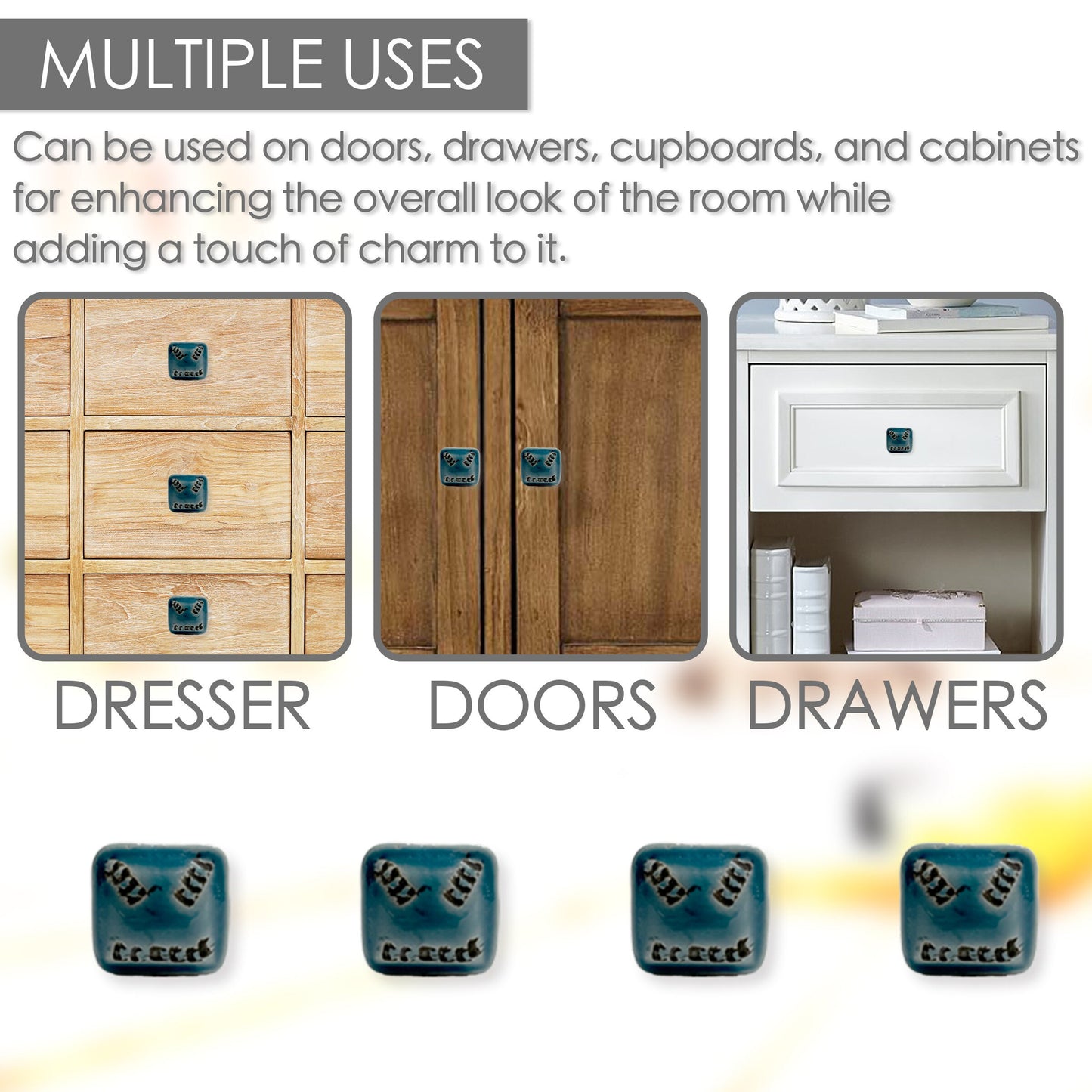 Ceramic Distressed Square Cabinet Knobs 6 Pack for Cabinets and Drawers, Closet Door Knobs, Drawer Pulls and Knobs with Mounting Screws