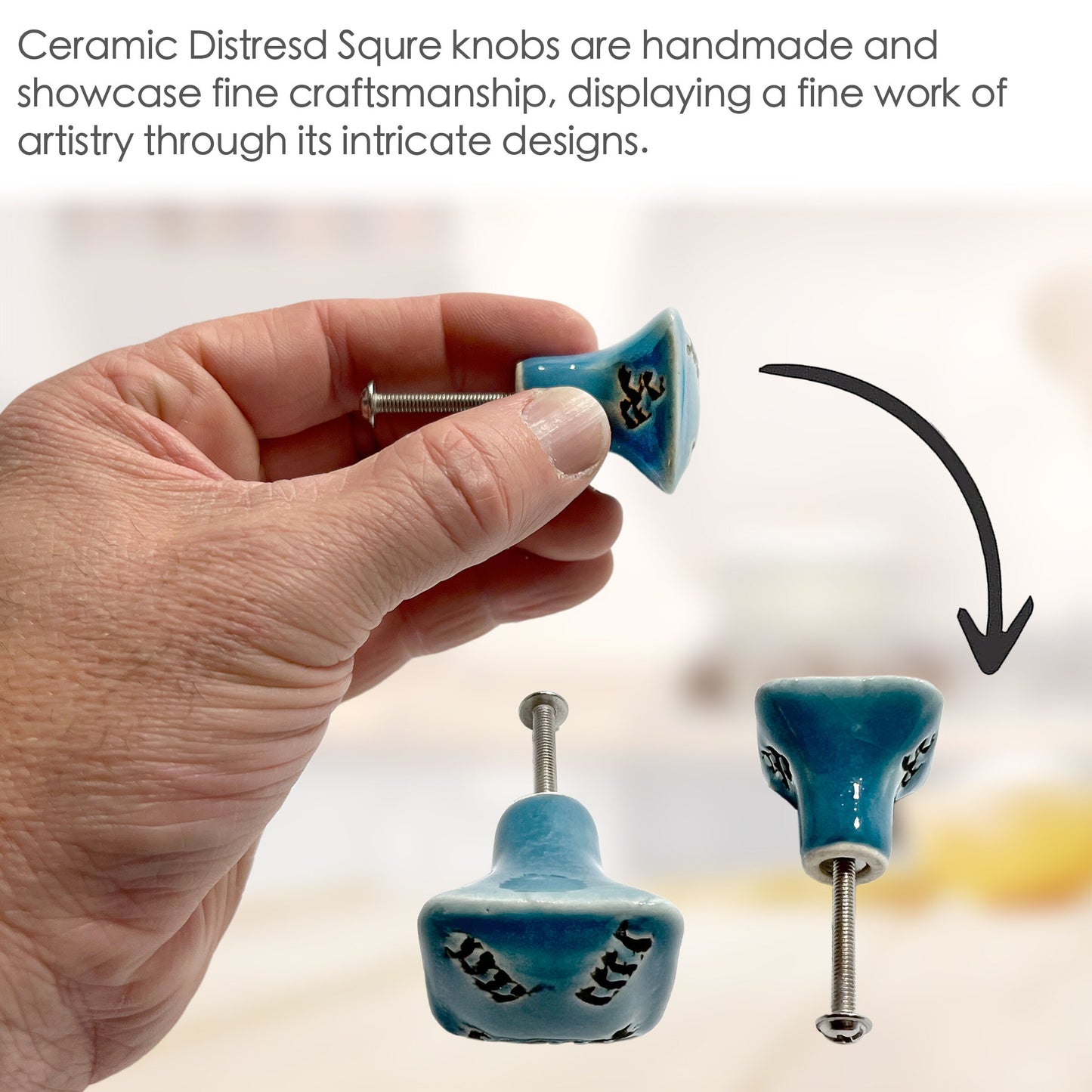 Ceramic Distressed Square Cabinet Knobs 6 Pack for Cabinets and Drawers, Closet Door Knobs, Drawer Pulls and Knobs with Mounting Screws