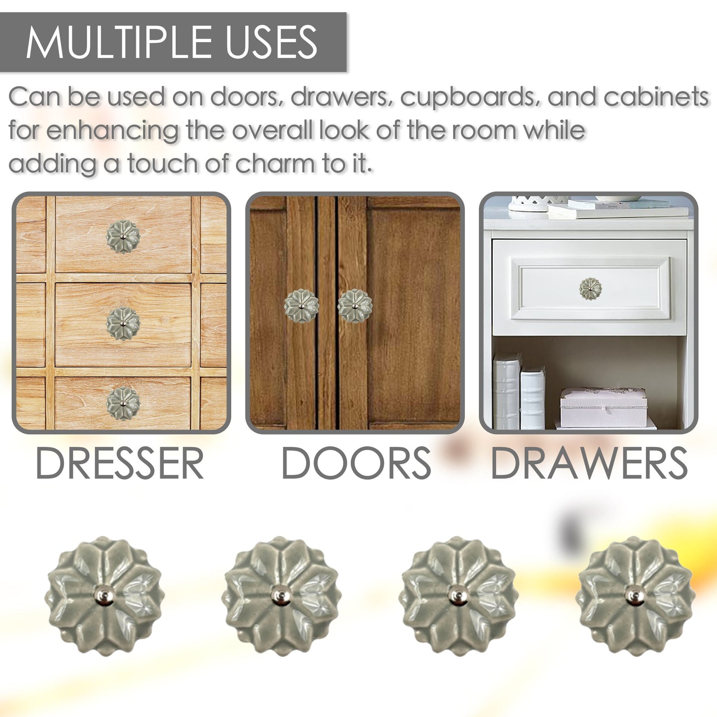 Ceramic Starburst Cabinet Knobs 6 Pack Knobs for Cabinets and Drawers, Closet Door Knobs, Drawer Pulls and Knobs with Mounting Screws