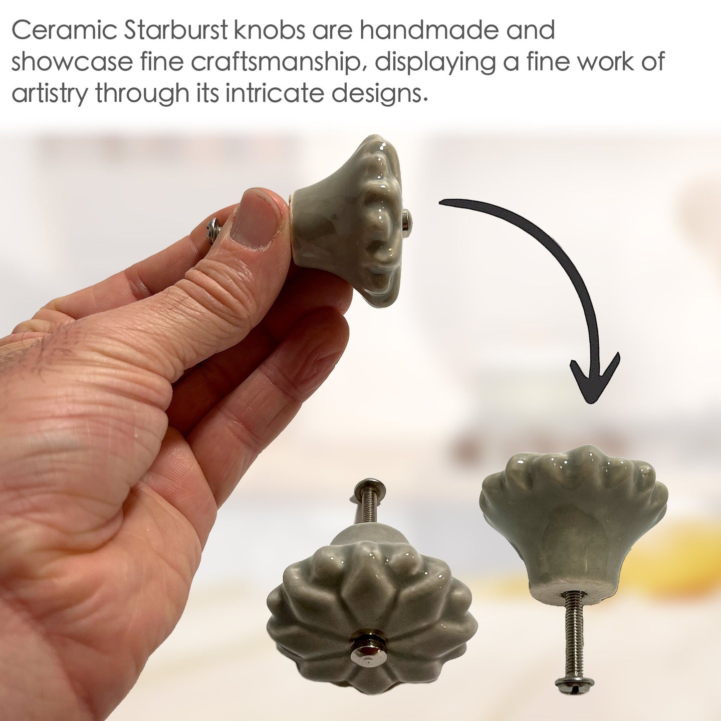Ceramic Starburst Cabinet Knobs 6 Pack Knobs for Cabinets and Drawers, Closet Door Knobs, Drawer Pulls and Knobs with Mounting Screws
