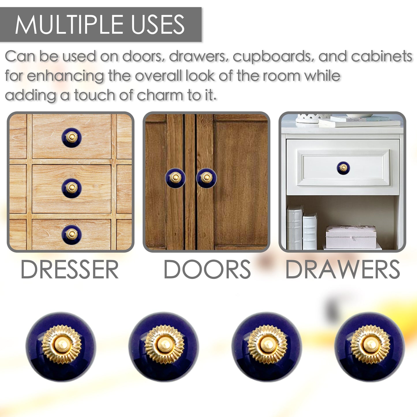 Ceramic Disk Cobalt Blue Cabinet Knobs 6 Pack Knobs for Cabinets and Drawers, Closet Door Knobs, Drawer Pulls and Knobs with Mounting Screws