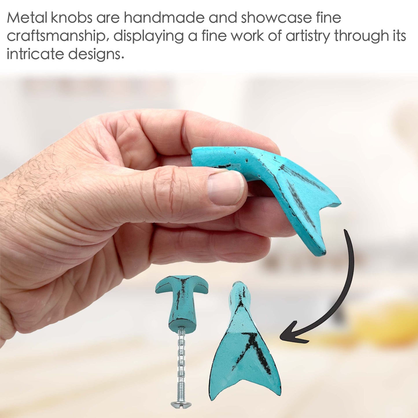 Cast Iron Whale Tail Cabinet Knobs 6 Pack Knobs for Cabinets and Drawers, Closet Door Knobs, Drawer Pulls and Knobs with Mounting Screws