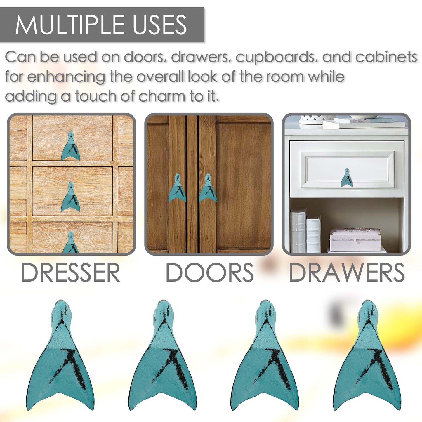 Cast Iron Whale Tail Cabinet Knobs 6 Pack Knobs for Cabinets and Drawers, Closet Door Knobs, Drawer Pulls and Knobs with Mounting Screws