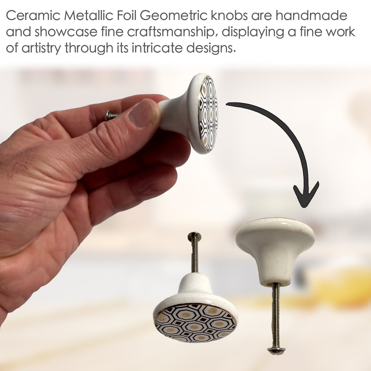 Ceramic Metallic Foil Geometric Cabinet Knobs 6 Pack Knobs for Cabinets and Drawers, Closet Door Knobs, Drawer Knobs with Mounting Screws