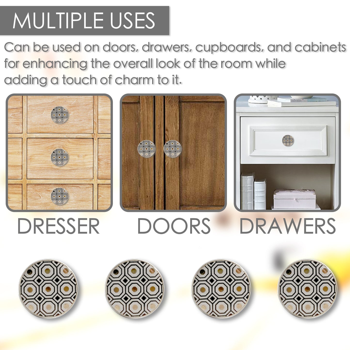 Ceramic Metallic Foil Geometric Cabinet Knobs 6 Pack Knobs for Cabinets and Drawers, Closet Door Knobs, Drawer Knobs with Mounting Screws