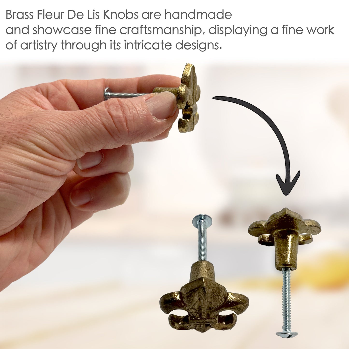 Brass Fleur De Lis Cabinet Knobs 6 Pack Knobs for Cabinets and Drawers, Closet Door Knobs, Drawer Pulls and Knobs with Mounting Screws
