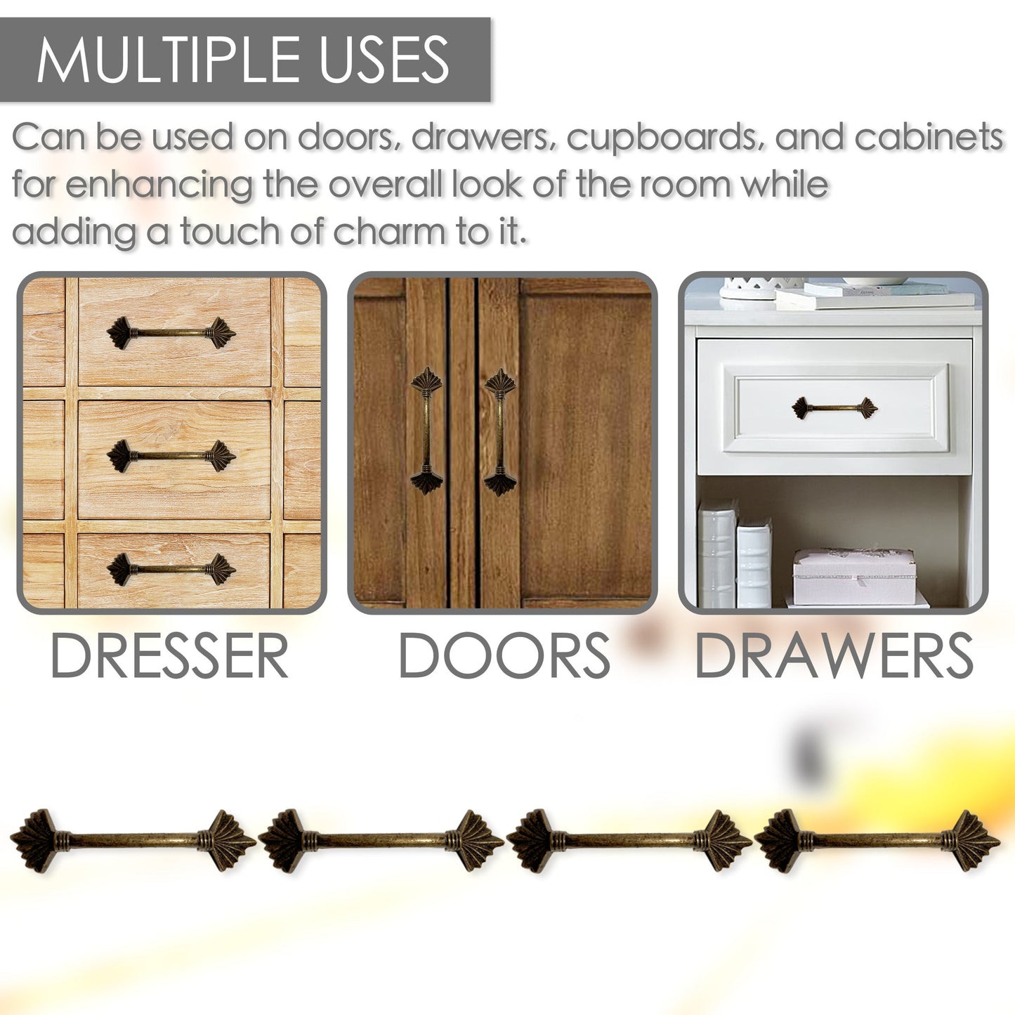3.5 In Metal Drawer Handle Pull Bronze Set of 6, Kitchen Cabinet Knobs Dresser Knobs Drawer Knobs Handles