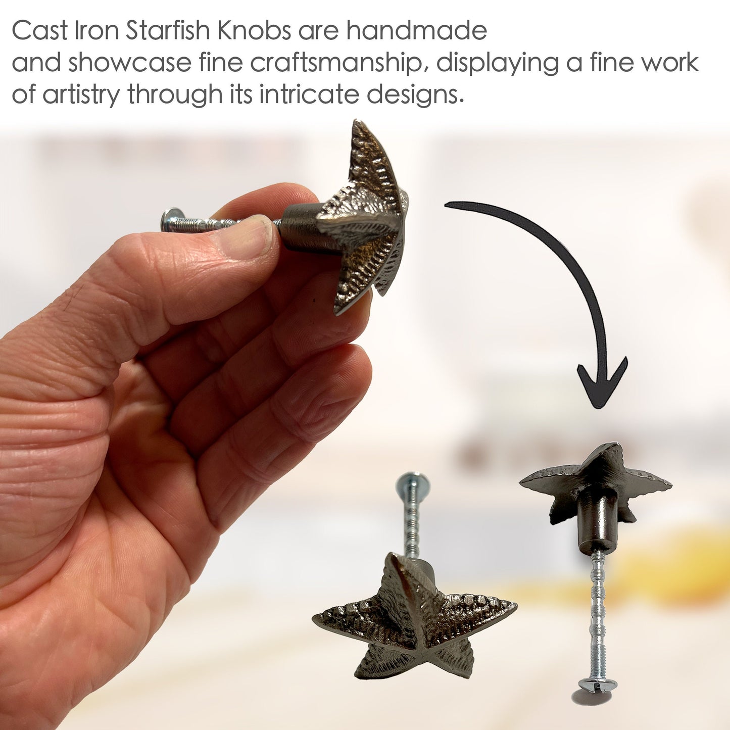 Cast Iron Starfish Cabinet Knobs 6 Pack Knobs for Cabinets and Drawers, Closet Door Knobs, Drawer Pulls and Knobs with Mounting Screws