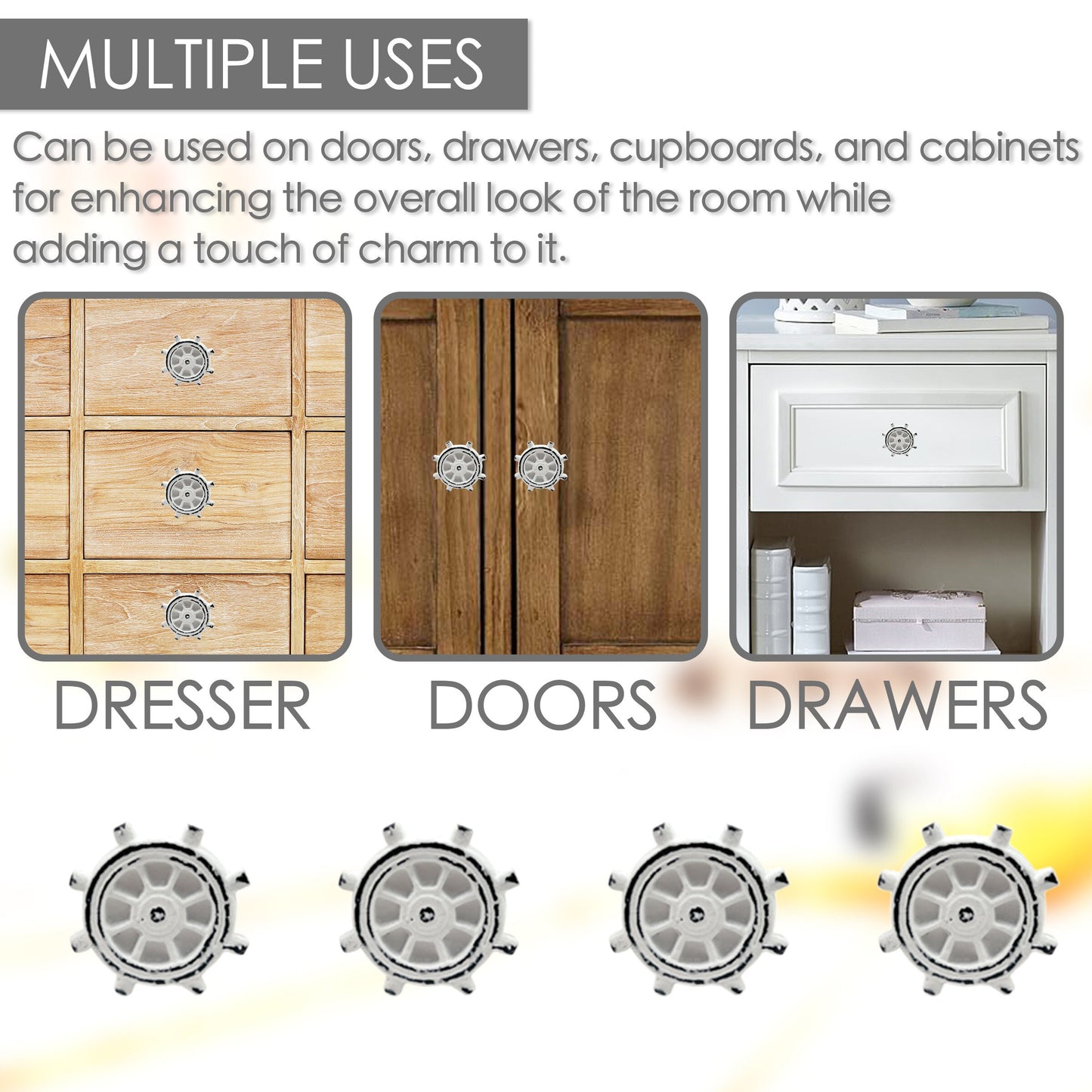 Cast Iron Ship Helm Cabinet Knobs 6 Pack Knobs for Cabinets and Drawers, Closet Door Knobs, Drawer Pulls and Knobs with Mounting Screws