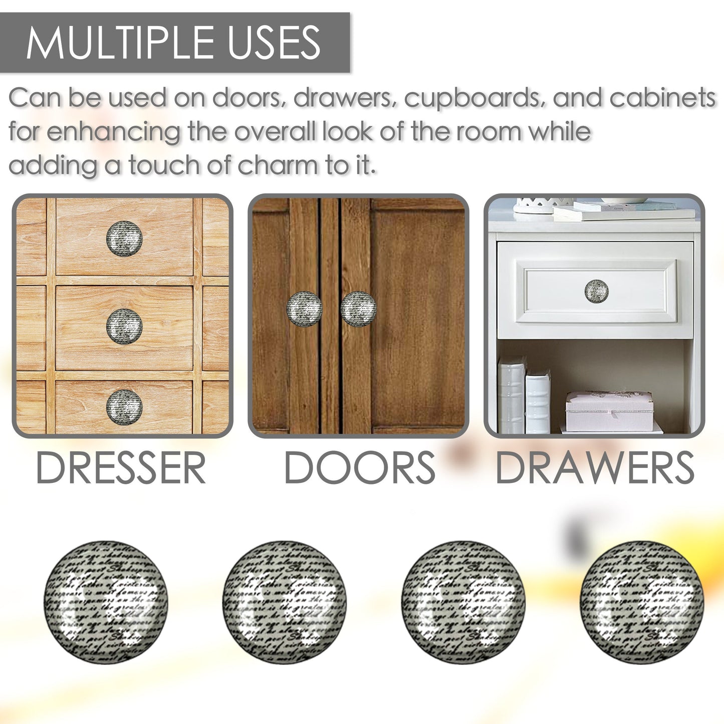 Ceramic Script Cabinet Knobs 6 Pack Knobs for Cabinets and Drawers, Closet Door Knobs, Drawer Pulls and Knobs with Mounting Screws