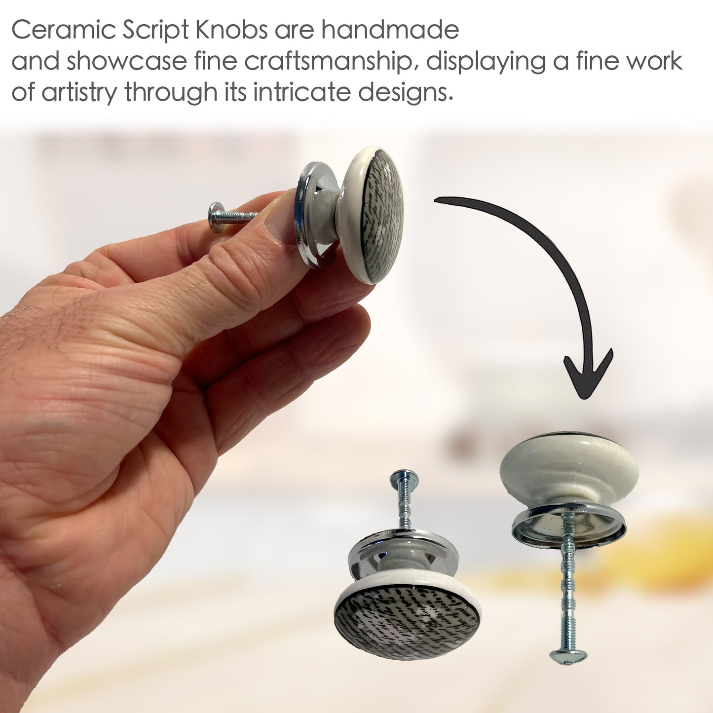 Ceramic Script Cabinet Knobs 6 Pack Knobs for Cabinets and Drawers, Closet Door Knobs, Drawer Pulls and Knobs with Mounting Screws