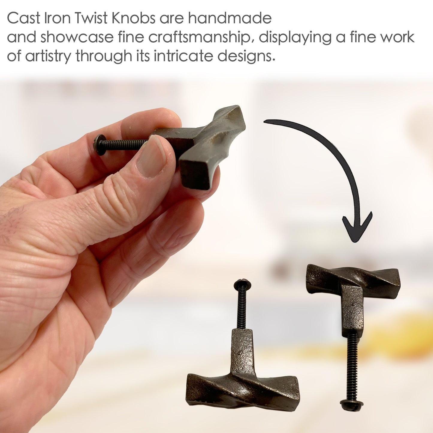Cast Iron Twist Cabinet Knobs 6 Pack Knobs for Cabinets and Drawers, Closet Door Knobs, Drawer Pulls and Knobs with Mounting Screws