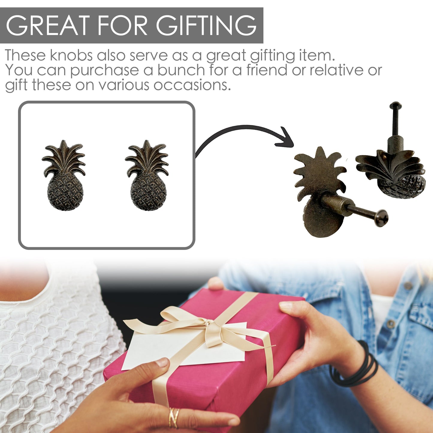 Cast Iron Pineapple Cabinet Knobs 6 Pack Knobs for Cabinets and Drawers, Closet Door Knobs, Drawer Pulls and Knobs with Mounting Screw