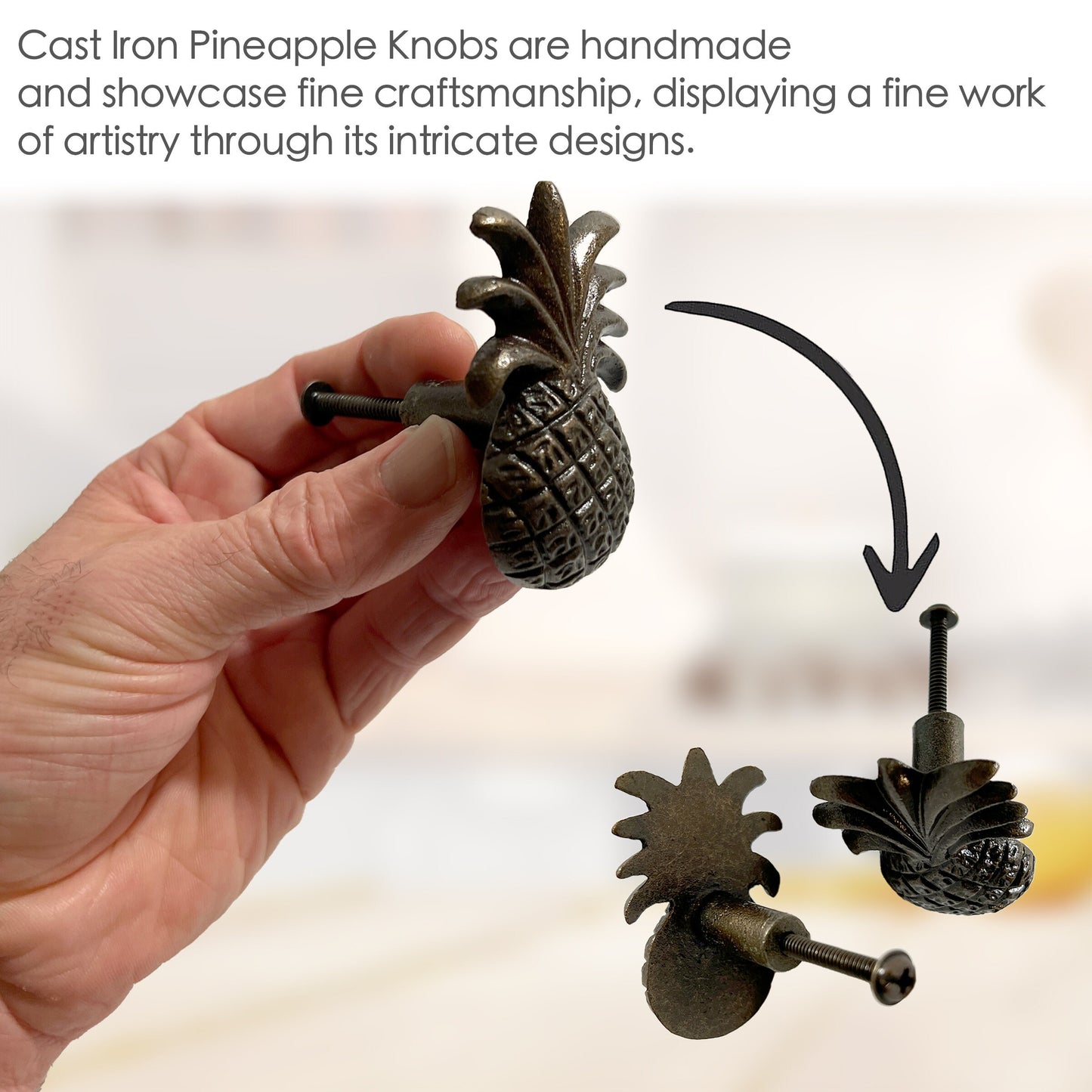 Cast Iron Pineapple Cabinet Knobs 6 Pack Knobs for Cabinets and Drawers, Closet Door Knobs, Drawer Pulls and Knobs with Mounting Screw