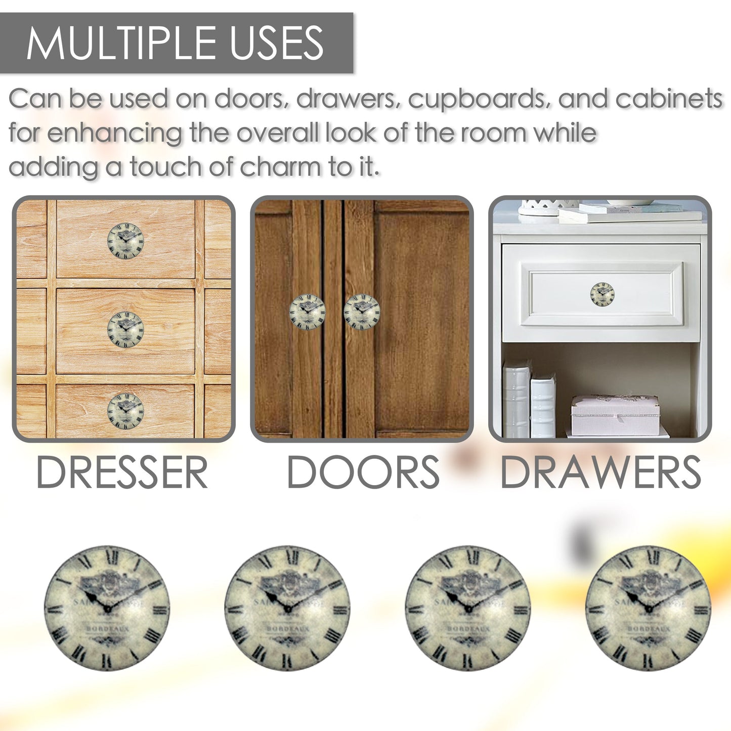 Ceramic Clock Face Cabinet Knobs 6 Pack Knobs for Cabinets and Drawers, Closet Door Knobs, Drawer Pulls and Knobs with Mounting Screws