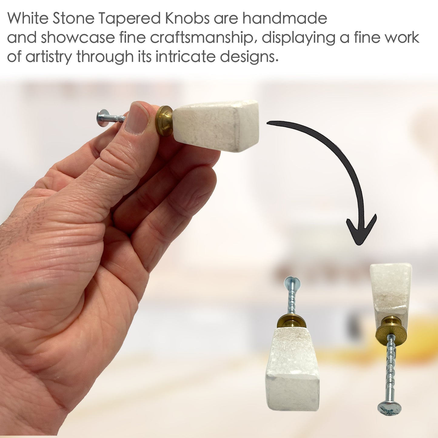 Stone Tapered Cabinet Knobs 6 Pack Knobs for Cabinets and Drawers, Closet Door Knobs, Drawer Pulls and Knobs with Mounting Screws (White)