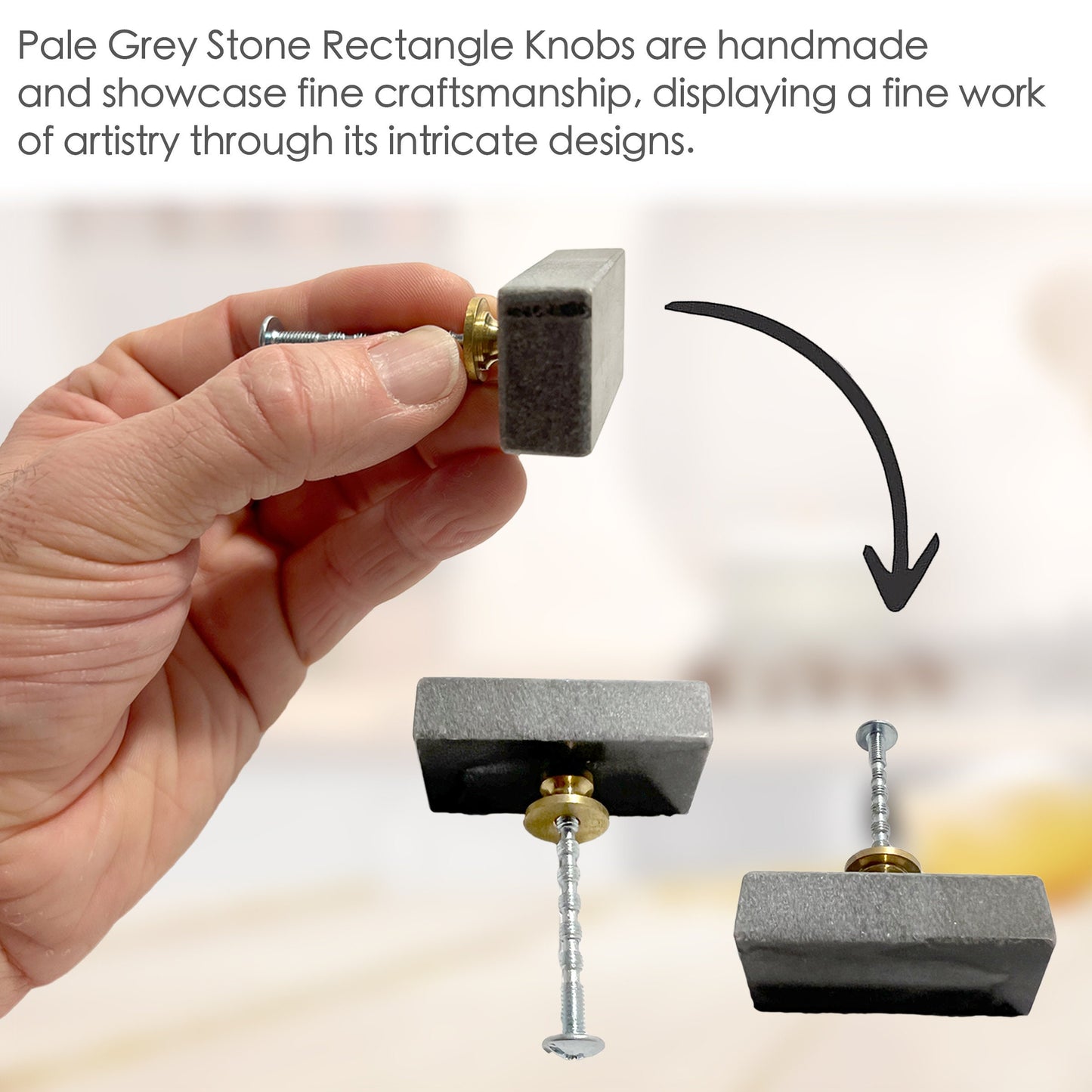 Stone Brick Cabinet Knobs 6 Pack Knobs for Cabinets and Drawers, Closet Door Knobs, Drawer Pulls and Knobs with Mounting Screws (Grey)