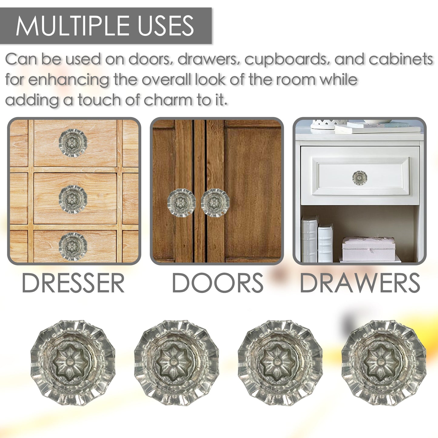 Glass Faceted Cabinet Knobs 6 Pack Knobs for Cabinets and Drawers, Closet Door Knobs, Drawer Pulls and Knobs with Mounting Screws