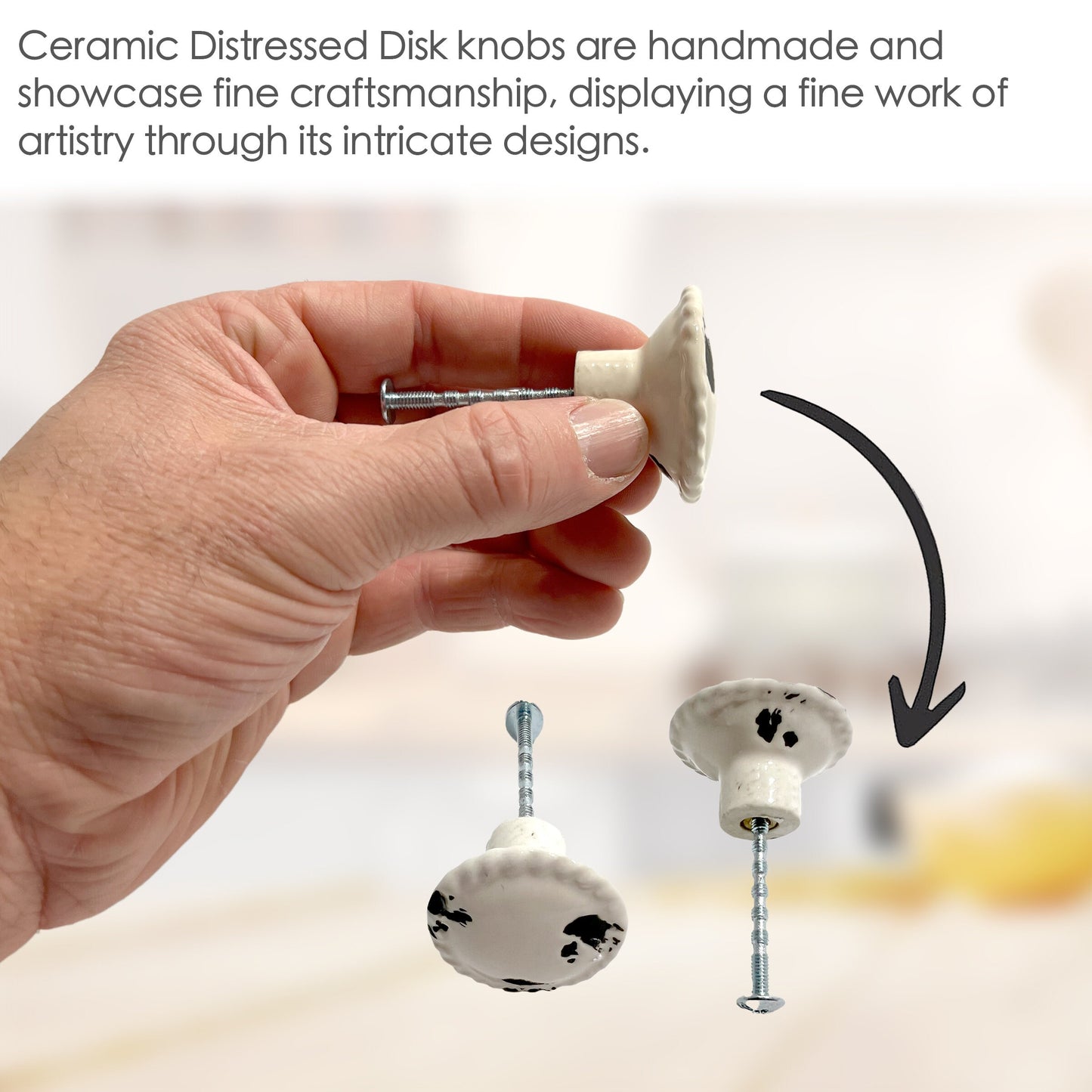 Ceramic Distressed Disk Cabinet Knobs 6 Pack Knobs for Cabinets and Drawers, Closet Door Knobs, Drawer Pulls and Knobs with Mounting Screws