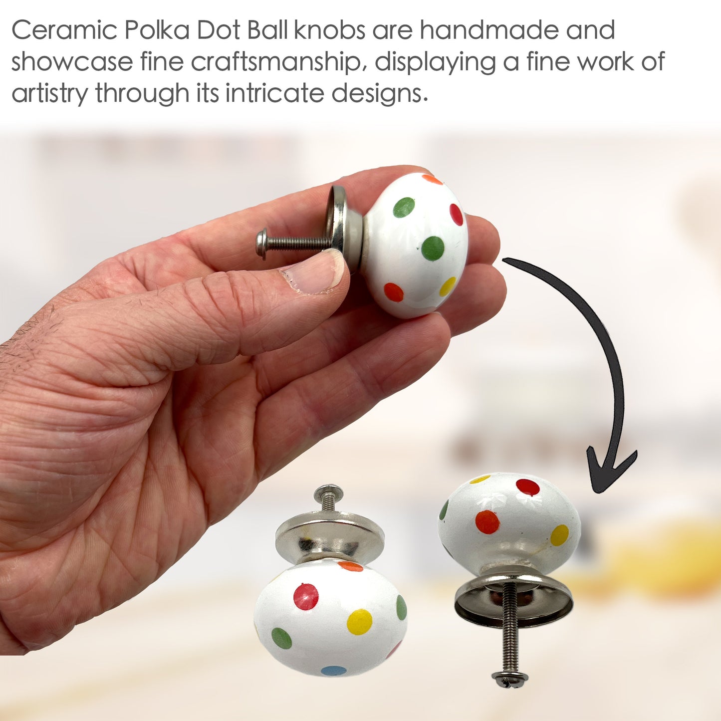 Ceramic Polka Dot Ball Cabinet Knobs 6 Pack Knobs for Cabinets and Drawers, Closet Door Knobs, Drawer Pulls and Knobs with Mounting Screws