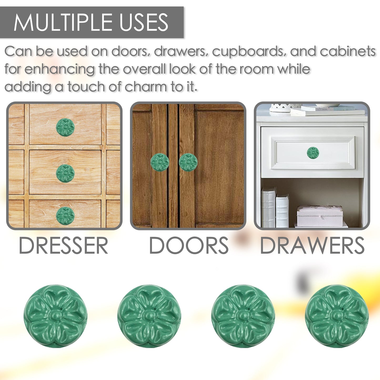 Ceramic Clover Cabinet Knobs 6 Pack Knobs for Cabinets and Drawers, Closet Door Knobs, Drawer Pulls and Knobs with Mounting Screws