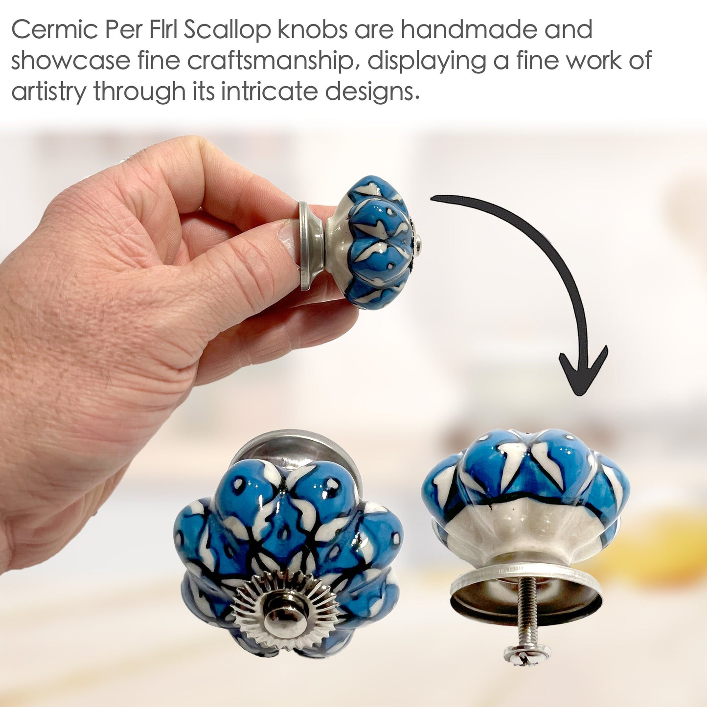 Ceramic Per Flrl Scallop Cabinet Knobs 6 Pack Knobs for Cabinets and Drawers, Closet Door Knobs, Drawer Pulls and Knobs with Mounting Screws